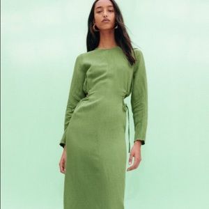 Cut out linen green maxi dress